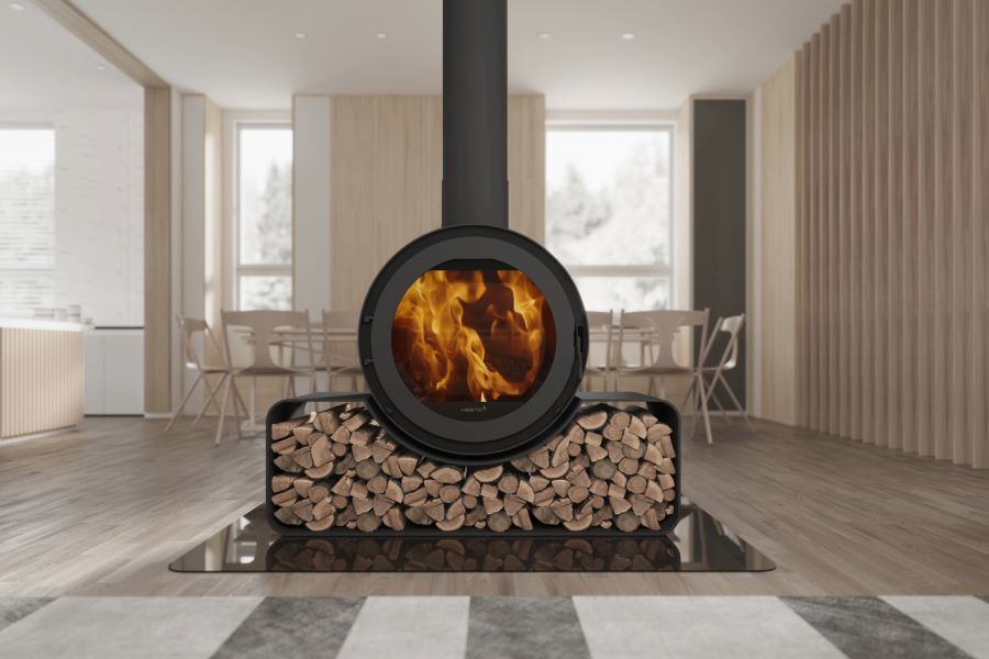 Heeta Pureview 70 Wood Fireplace with bench stand