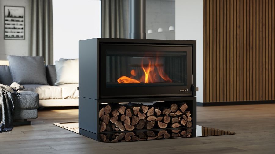 Heeta 950 Double Sided Log Base Bevelled Wood Fireplace